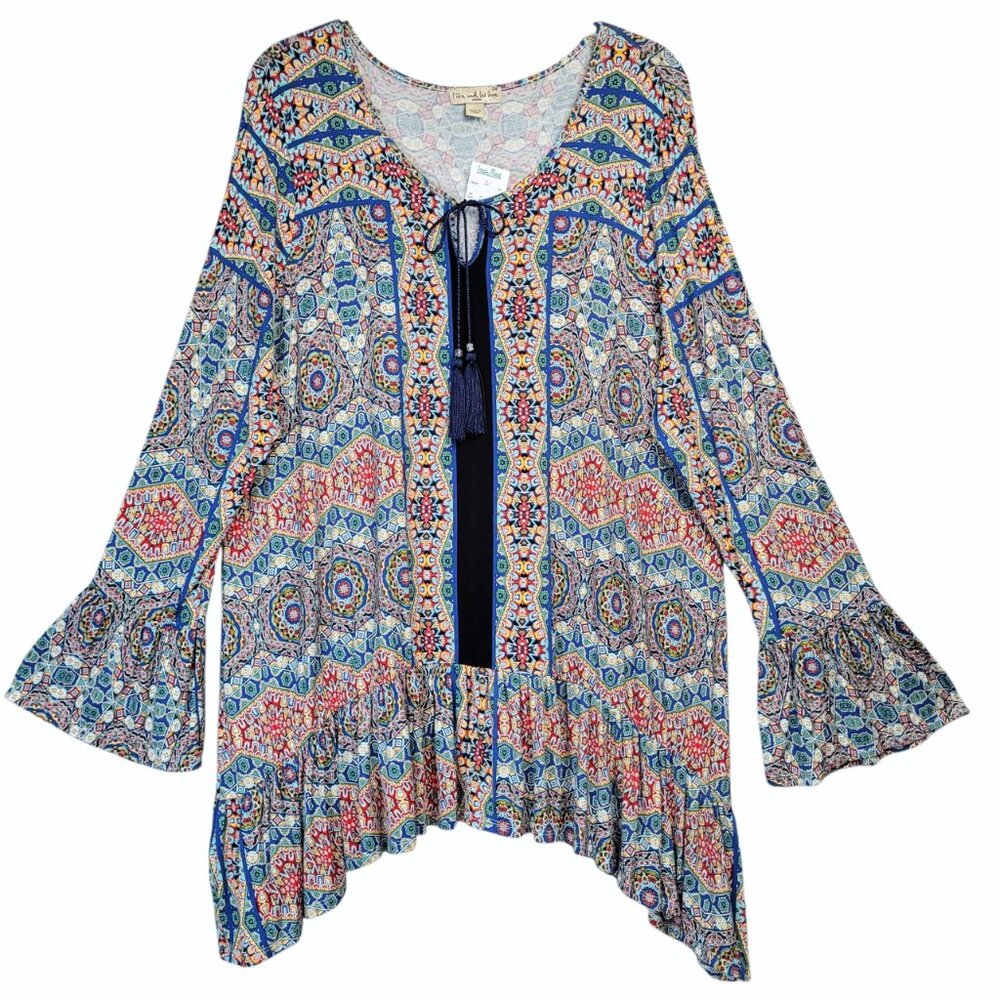 Live & Let Live Top Women's 2X Boho Tassel Ties Long Flare Sleeve Hippie Peasant